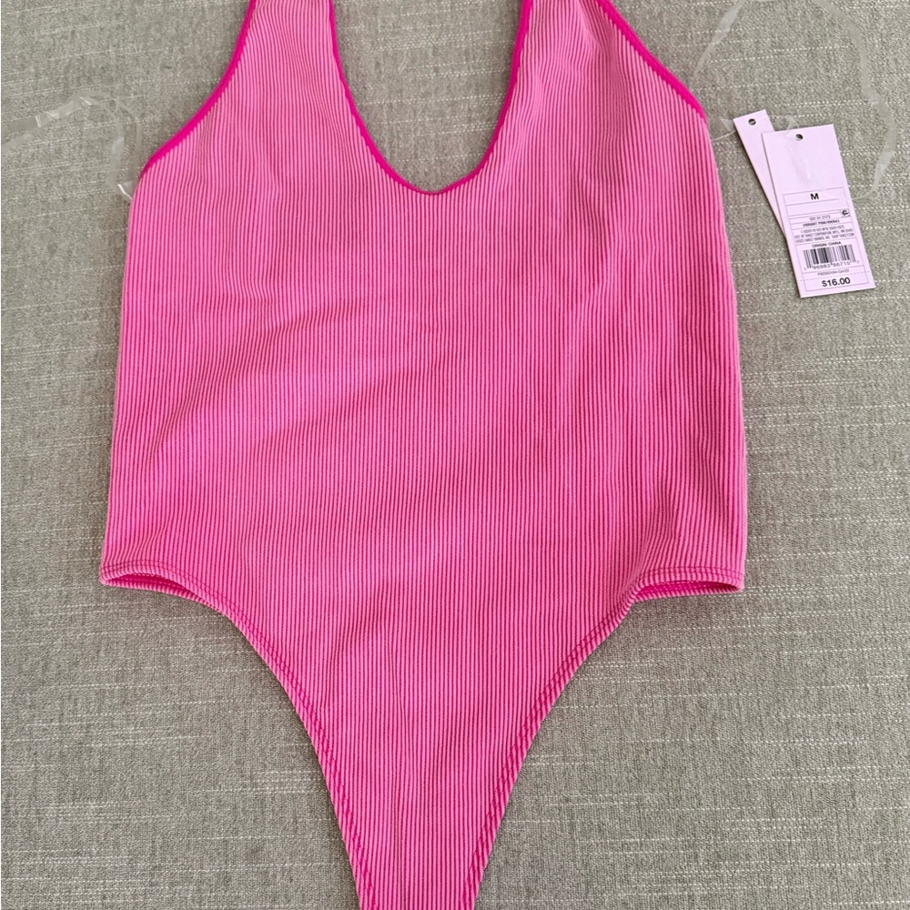 Pink Ribbed One-Piece Swimsuit